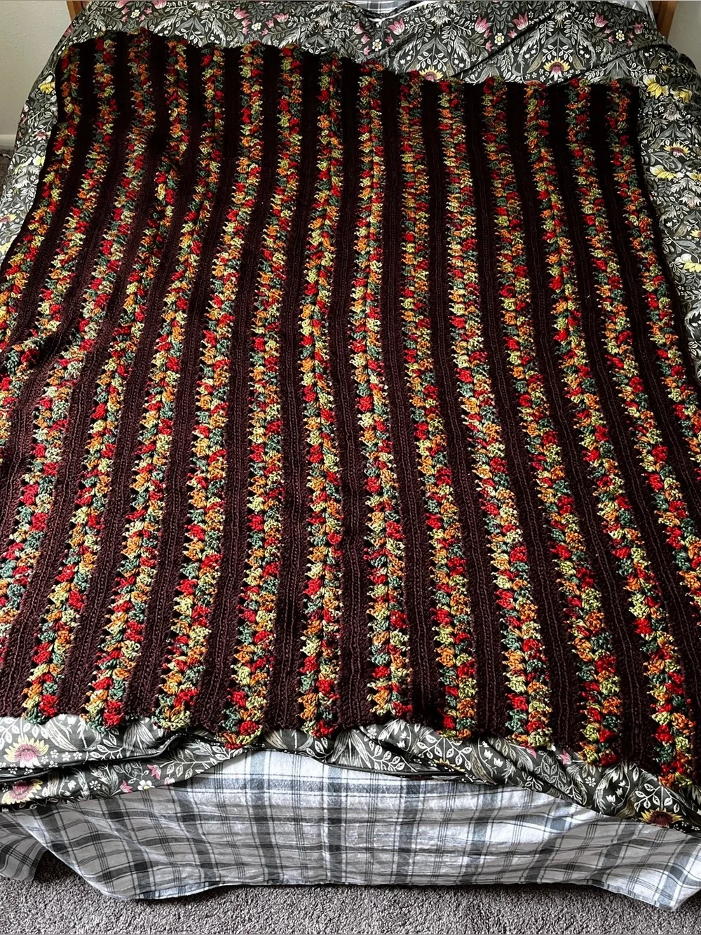 Hand crocheted large throw fall autumn colors 54 x 70